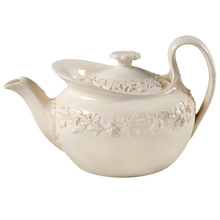 Cream Color on Cream Color (Plain Edge) Small Teapot & Lid