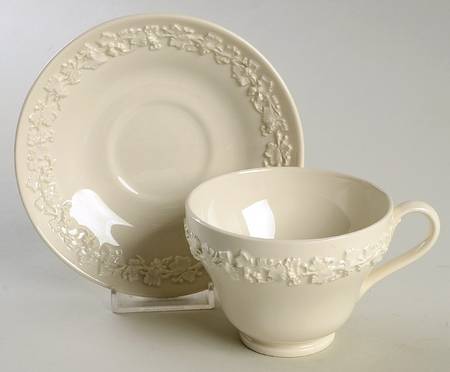 Cream Color on Cream Color (Plain Edge) Footed Cup & Saucer Set