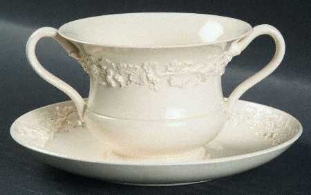 Cream Color on Cream Color (Plain Edge) Footed Bouillon Cup & Saucer