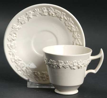 Cream Color on Cream Color (Plain Edge) Footed Demitasse Cup & Saucer Set