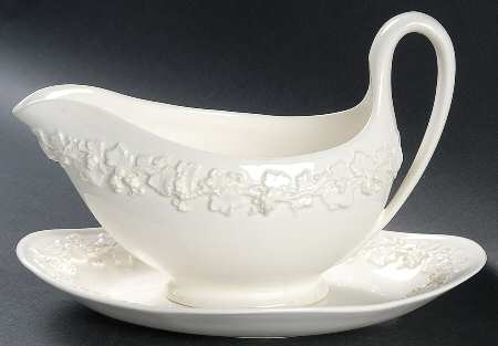 Cream Color on Cream Color (Plain Edge) Gravy Boat & Underplate/Relish