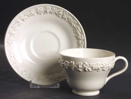 Cream Color on Cream Color (Plain Edge) Footed Cup & Saucer Set