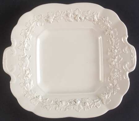 Cream Color on Cream Color (Plain Edge) Square Handled Cake Plate