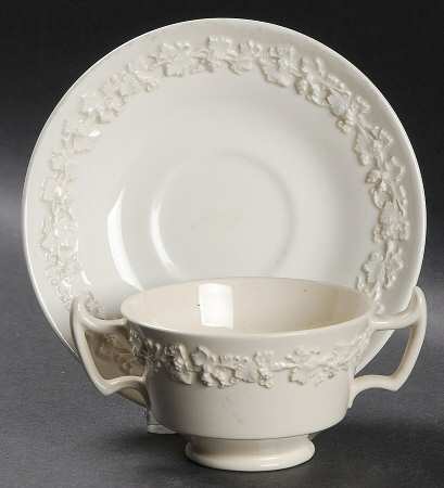 Cream Color on Cream Color (Plain Edge) Footed Bouillon Cup & Saucer