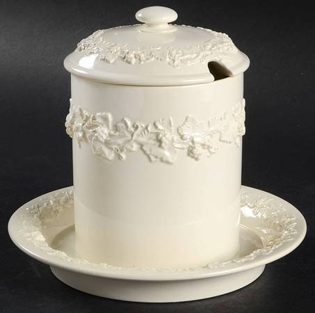 Cream Color on Cream Color (Plain Edge) Jam/Jelly & Lid w/Attached Underplate
