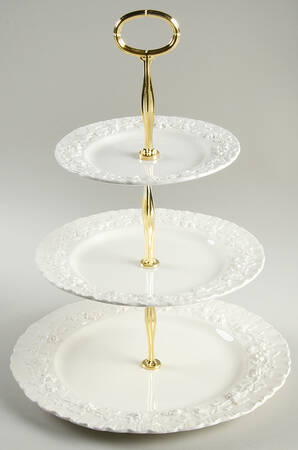 Cream Color on Cream Color (Shell Edge) 13 7/8"-14 1/4" 3-Tiered Serving Tray(DP,SP,BB) HC