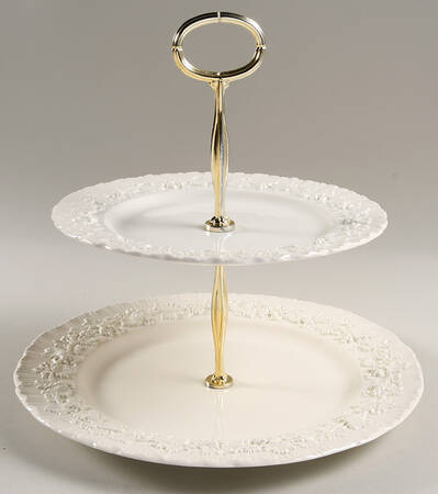 Cream Color on Cream Color (Shell Edge) 6 5/8"-10"  2 Tiered Serving Tray (Dp, Sp) HC