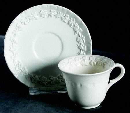 Cream Color on Cream Color (Shell Edge) Footed Demitasse Cup & Saucer Set