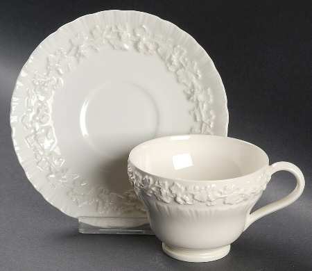 Cream Color on Cream Color (Shell Edge) Footed Cup & Saucer Set