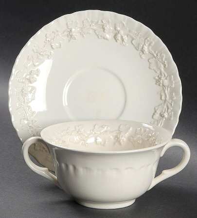 Cream Color on Cream Color (Shell Edge) Flat Bouillon Cup & Saucer
