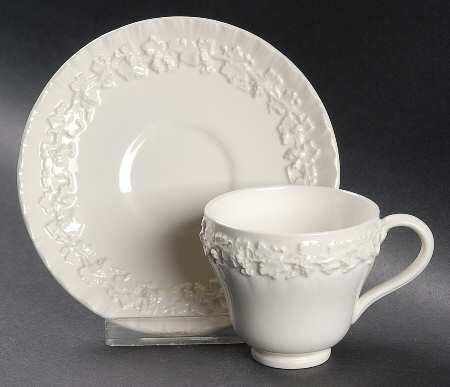 Cream Color on Cream Color (Shell Edge) Footed Demitasse Cup & Saucer Set