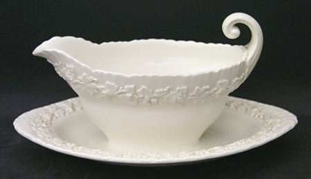 Cream Color on Cream Color (Shell Edge) Gravy Boat with Attached Underplate