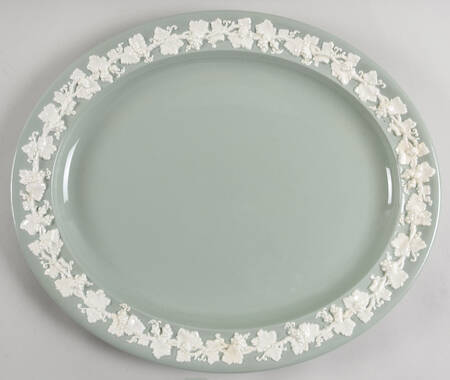 Cream Color on Celadon (Plain) 16" Oval Serving Platter