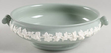 Cream Color on Celadon (Plain) Round Vegetable No Lid