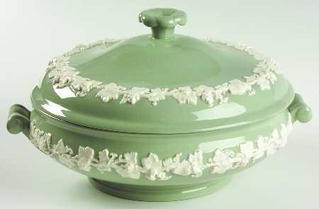Cream Color on Celadon (Plain) Round Covered Vegetable