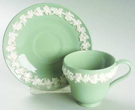 Cream Color on Celadon (Plain) Footed Demitasse Cup & Saucer Set