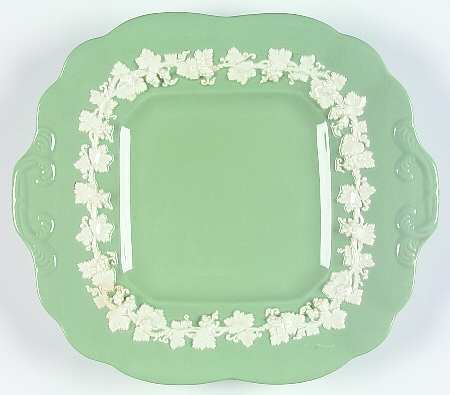 Cream Color on Celadon (Plain) Square Handled Cake Plate