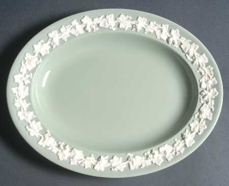 Cream Color on Celadon (Plain) 10" Oval Serving Platter