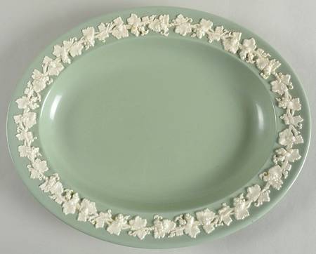 Cream Color on Celadon (Plain) 12" Oval Serving Platter