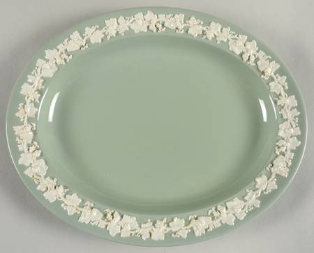 Cream Color on Celadon (Plain) 14" Oval Serving Platter