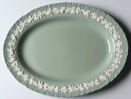 Cream Color on Celadon (Shell Edge) 14" Oval Serving Platter