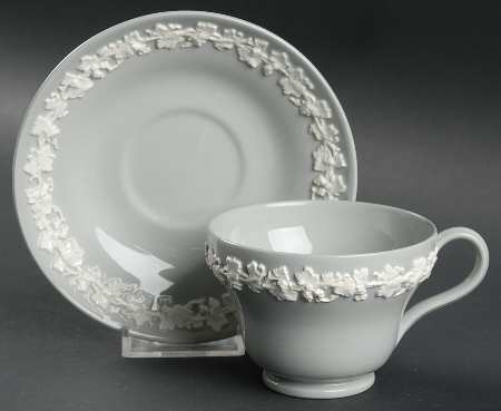 Cream Color on Grey (Plain) Footed Cup & Saucer Set
