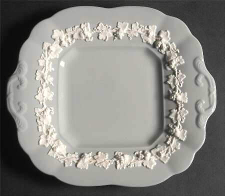 Cream Color on Grey (Plain) Square Handled Cake Plate