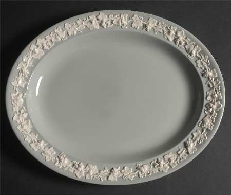 Cream Color on Grey (Plain) 14" Oval Serving Platter