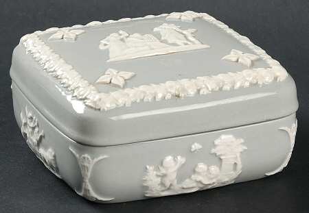 Cream Color on Grey (Plain) Square Box & Lid