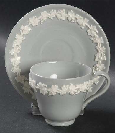Cream Color on Grey (Plain) Footed Demitasse Cup & Saucer Set