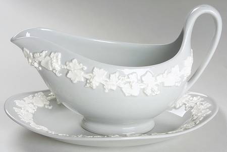 Cream Color on Grey (Plain) Gravy Boat & Underplate/Relish