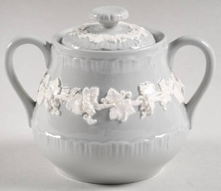 Cream Color on Grey (Shell Edge) Sugar Bowl & Lid