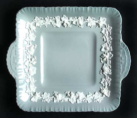 Cream Color on Grey (Shell Edge) Square Handled Cake Plate