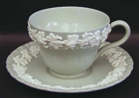Cream Color on Grey (Shell Edge) Footed Cup & Saucer Set