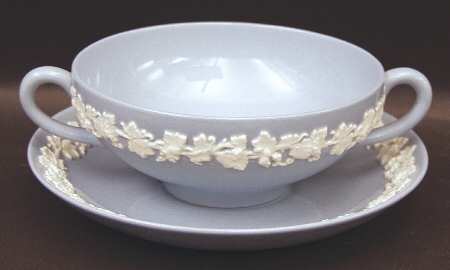 Cream Color on Lavender (Plain) Flat Cream Soup & Saucer Set
