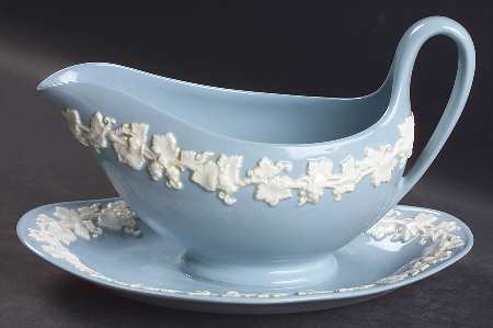 Cream Color on Lavender (Plain) Gravy Boat with Attached Underplate