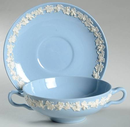 Cream Color on Lavender (Plain) Flat Cream Soup Bowl & Saucer Set