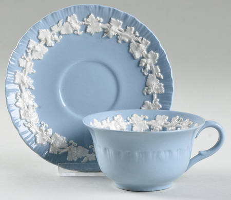Cream Color on Lavender (Shell Edge) Flat Cup & Saucer Set