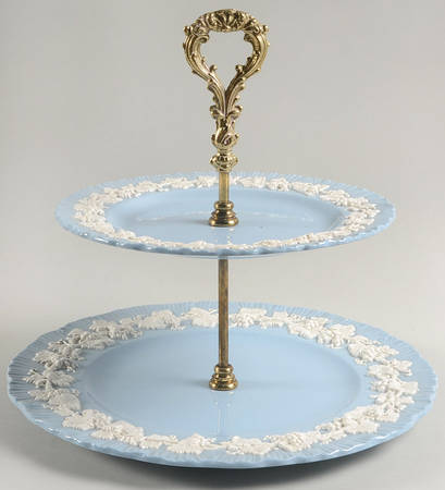 Cream Color on Lavender (Shell Edge) 2 Tiered Serving Tray (Dinner & Salad Plate)