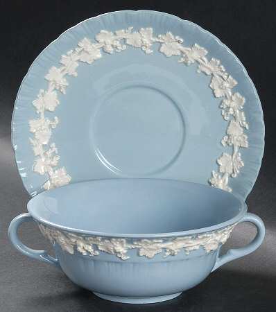 Cream Color on Lavender (Shell Edge) Footed Cream Soup Bowl & Saucer Set