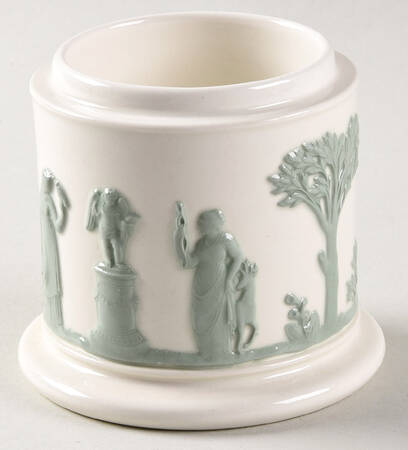 Celadon On Cream Color (Plain Edge) Cigarette Jar No Lid