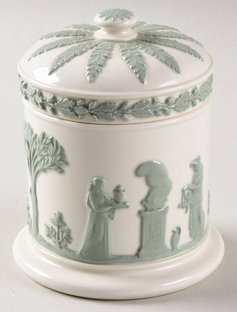 Celadon On Cream Color (Plain Edge) Cigarette Jar & Lid