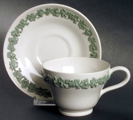 Celadon On Cream Color (Plain Edge) Footed Cup & Saucer Set