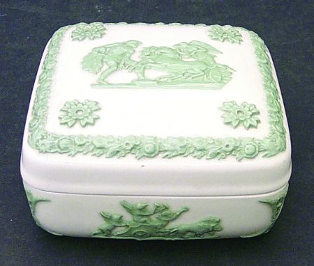 Celadon On Cream Color (Plain Edge) Square Box & Lid