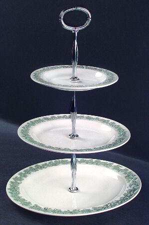 Celadon On Cream Color (Plain Edge) 13 7/8"-14 1/4" 3-Tiered Serving Tray(DP,SP,BB) HC