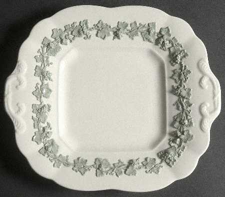 Celadon On Cream Color (Plain Edge) Square Handled Cake Plate