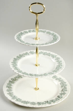 Celadon On Cream Color (Shelledge) 13 7/8"-14 1/4" 3-Tiered Serving Tray(DP,SP,BB) HC