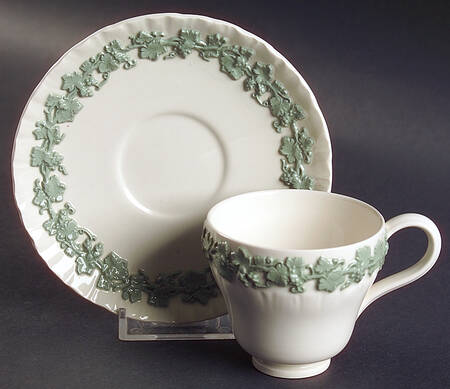 Celadon On Cream Color (Shelledge) Footed Demitasse Cup & Saucer Set
