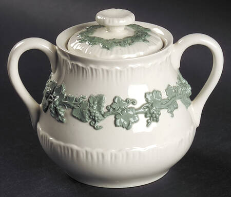 Celadon On Cream Color (Shelledge) Sugar Bowl & Lid