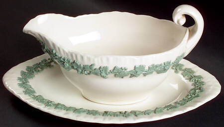 Celadon On Cream Color (Shelledge) Gravy Boat & Underplate/Relish